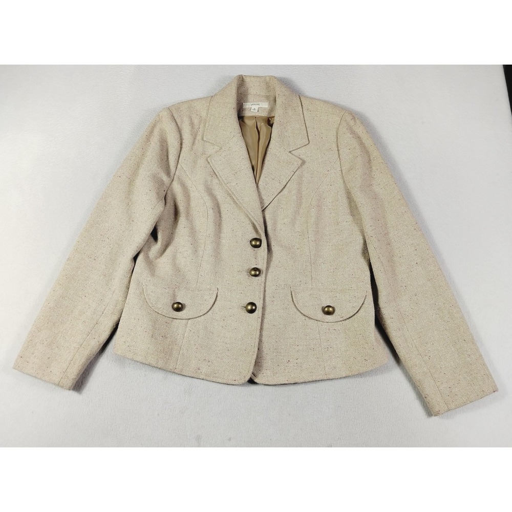 Merona Blazer Womens XL Beige Tweed Wool Blend Short Jacket Workwear Office